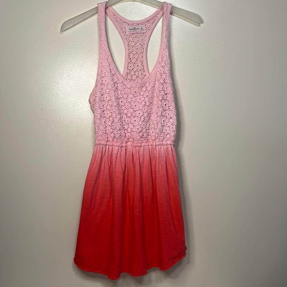 Abercrombie and Fitch Coral Light Pink Crochet Dress Large